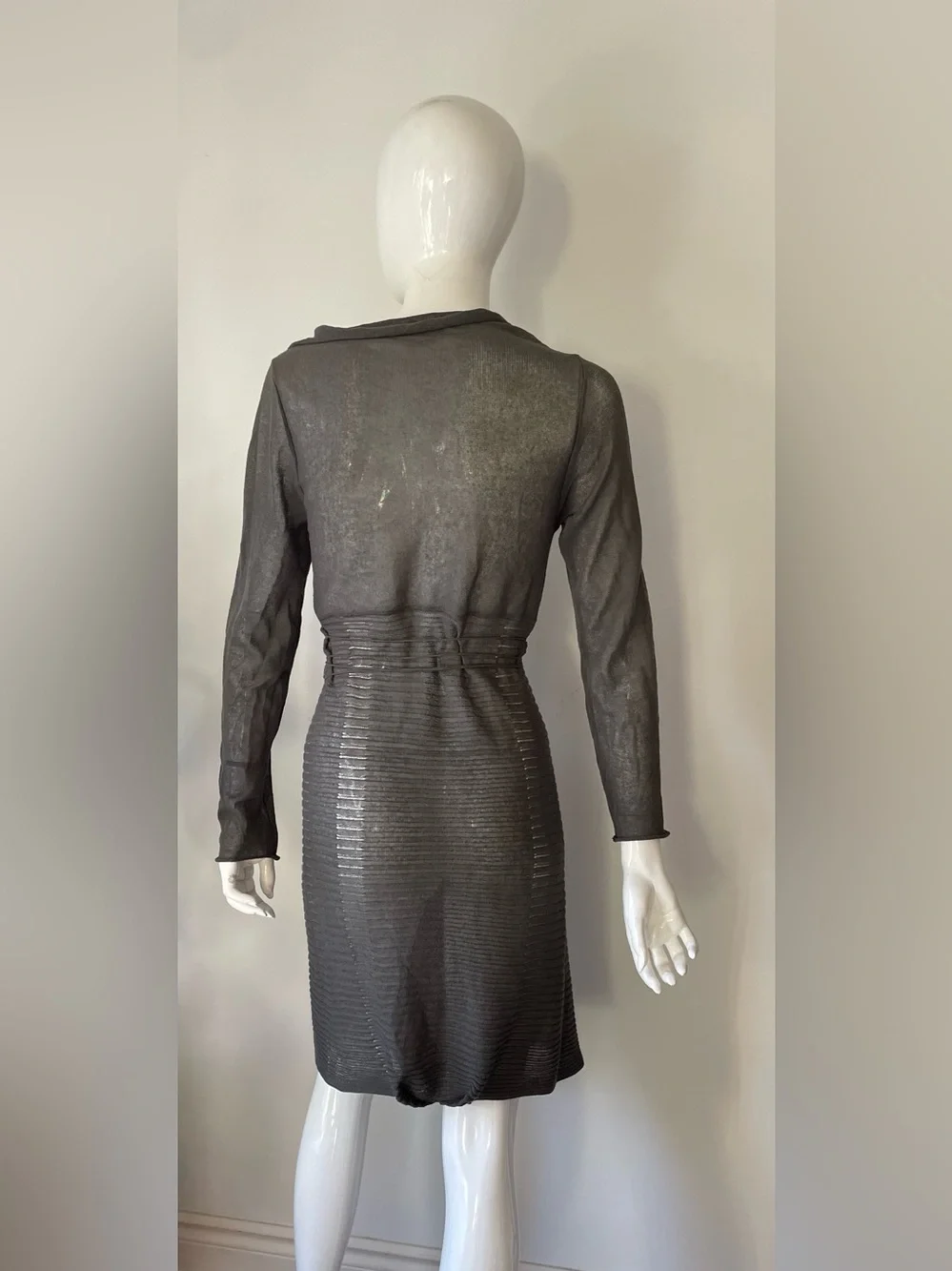 Sarah Pacini Draped Knit Wrap Dress Sweater Taupe Gray Size S M - Picture 11 of 11